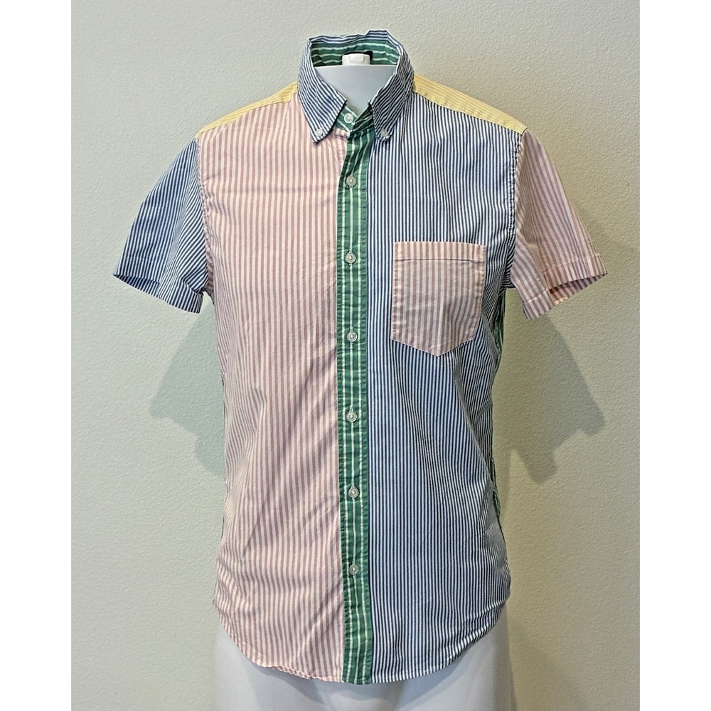 J Crew Mens Pastel Striped Color Block Button Up Shirt S Slim Fit Preppy Y2K